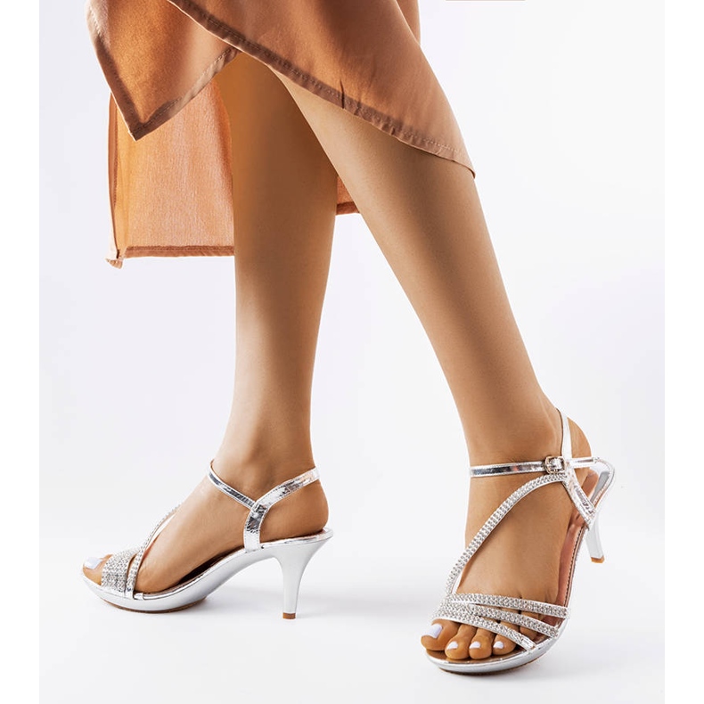 Silver sandals with cubic zirconias from Cittareale 1