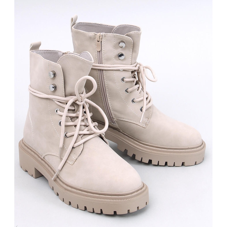 Simmo Beige lace-up ankle boots with protector 1