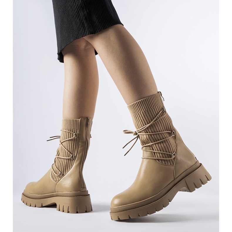 Beige sock ankle boots with ties by Eliot 1