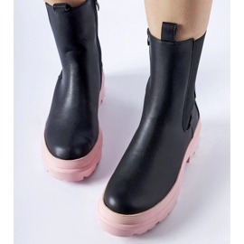 Black Georgette ankle boots with a pink sole 1