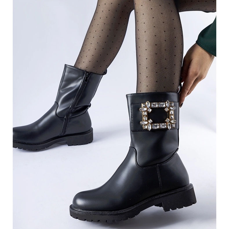 Black ankle boots decorated with Wagner zircons 1