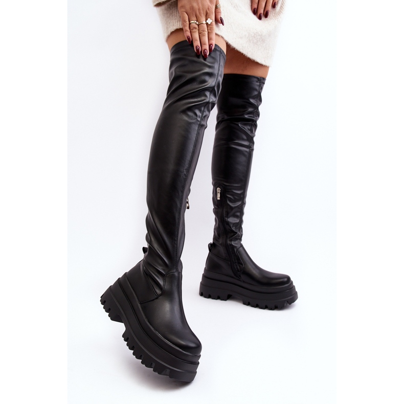 Women's Over-the-Knee Boots with a Chunky Sole, Black Chinasa 1