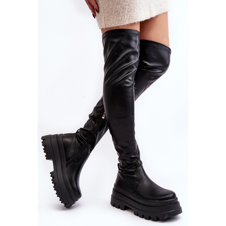 Women's Over-the-Knee Boots with a Chunky Sole, Black Chinasa 2