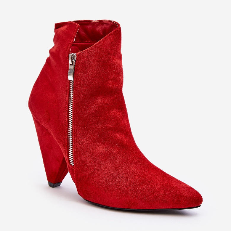 Lu Boo Red Asymmetric High Heel Ankle Boots 1