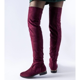 Long burgundy warm eco-suede Elwira boots red 1