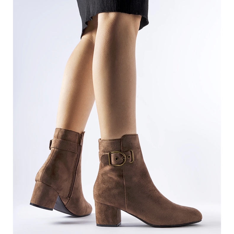 Brown low-heeled ankle boots made of eco-suede by Nemaha 1