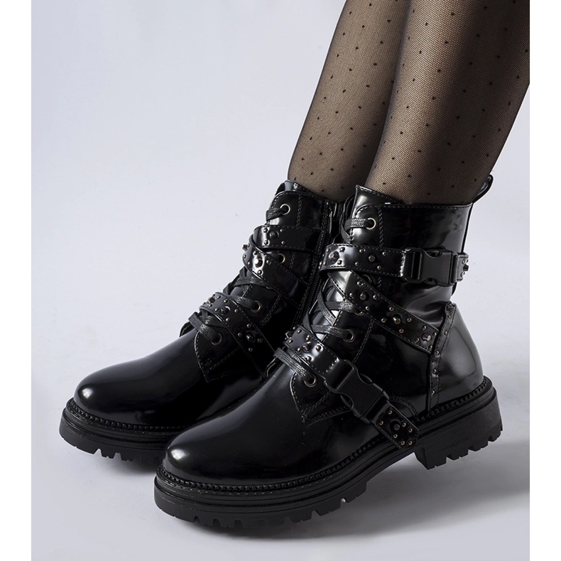 Black patent ankle boots with Hialeah studs 2