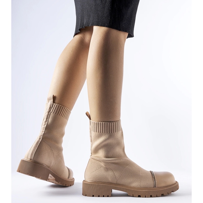 Brown sock ankle boots with rhinestones from Vail 1