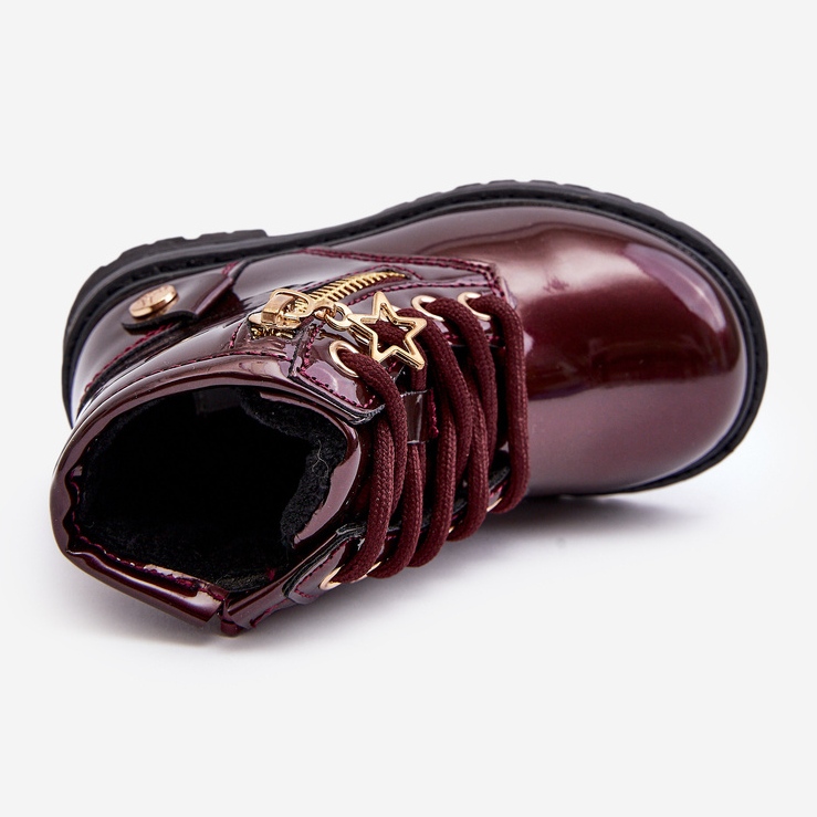 Girls patent leather boots with a zipper warm burgundy Felori