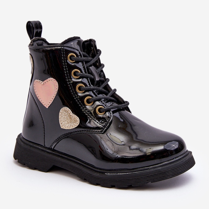 Children's patent leather ankle boots with decorations, Black Adete 2 Children's patent leather ankle boots with decorations, Black Adete 2