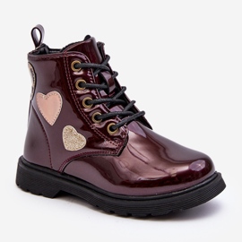 Children's patent leather ankle boots with decorations, burgundy Adete red 2