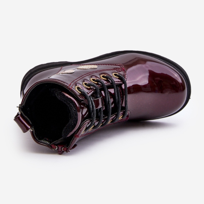 Children's patent leather ankle boots with decorations, burgundy Adete red 1 Children's patent leather ankle boots with decorations, burgundy Adete red 1