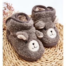 Children's Insulated Slippers With Teddy Bear, Gray Eberra grey 2 Children's Insulated Slippers With Teddy Bear, Gray Eberra grey 2