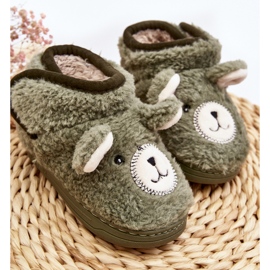 Children's Insulated Slippers With Teddy Bear, Green Eberra 2