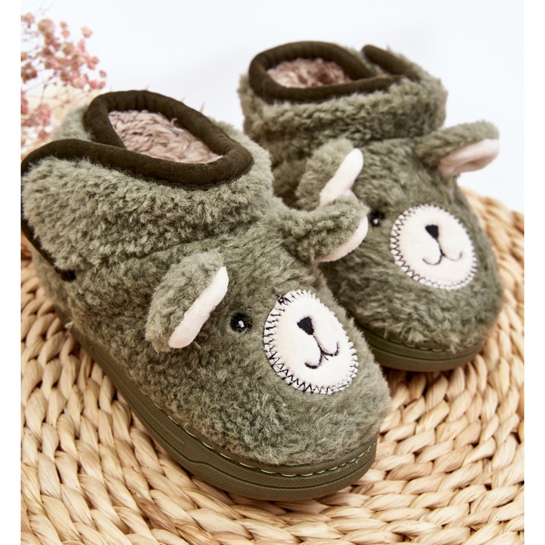 Children's Insulated Slippers With Teddy Bear, Green Eberra 2
