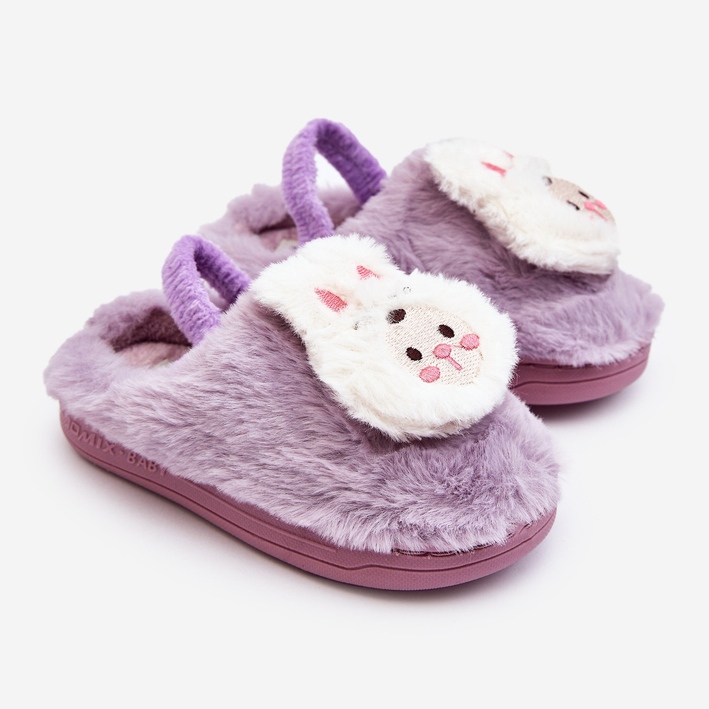 Children's Furry Bunny Slippers, Purple Dicera 1