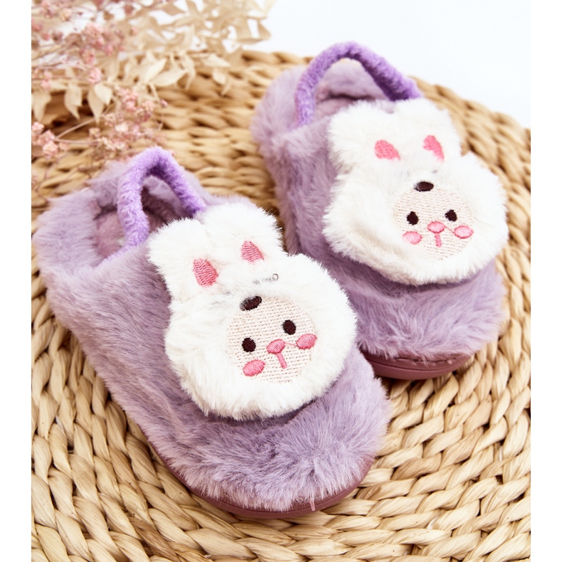 Children's Furry Bunny Slippers, Purple Dicera 2