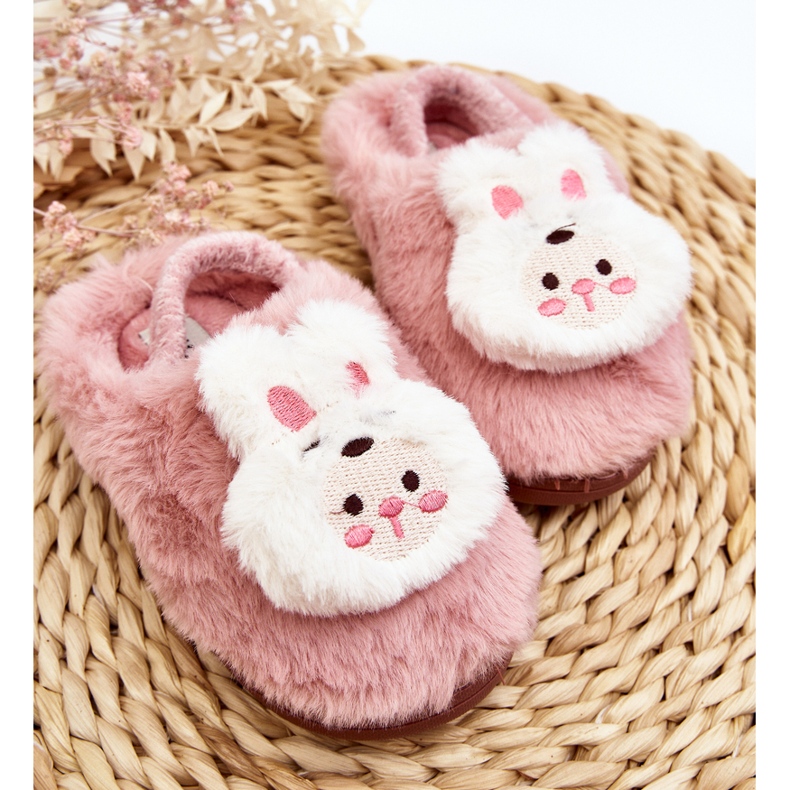 Children's Furry Bunny Slippers, Pink Dicera 2