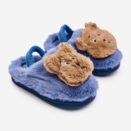 Children's fur slippers with a teddy bear, blue Dicera 1