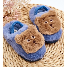 Children's fur slippers with a teddy bear, blue Dicera 2