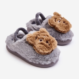 Children's fur slippers with a teddy bear, Gray Dicera grey 1