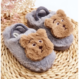 Children's fur slippers with a teddy bear, Gray Dicera grey 2