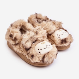 Fur children's slippers with a teddy bear, Beige Apolanie 1 Fur children's slippers with a teddy bear, Beige Apolanie 1
