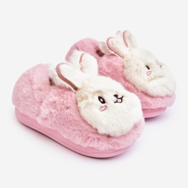 Furry children's slippers with a bunny, pink Apolanie 1