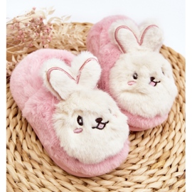 Furry children's slippers with a bunny, pink Apolanie 2