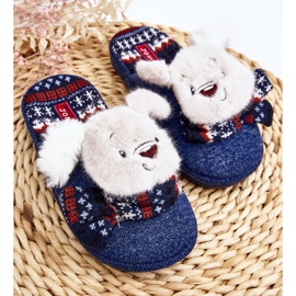 Children's thick-soled slippers with a teddy bear, navy blue Dasca 2 Children's thick-soled slippers with a teddy bear, navy blue Dasca 2