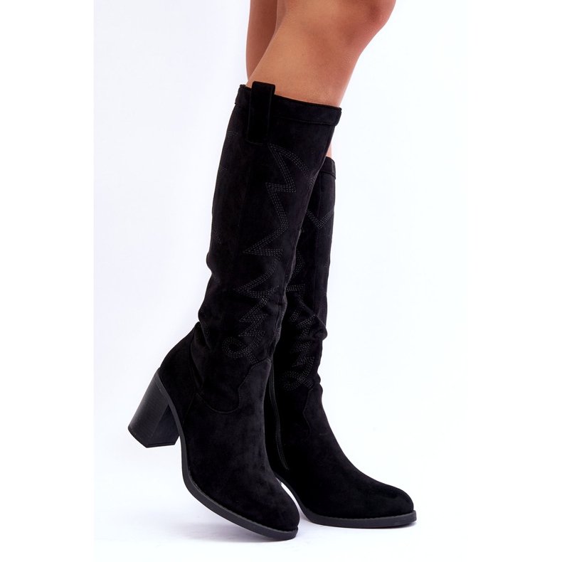 Women's Suede High Heel Boots Black 1