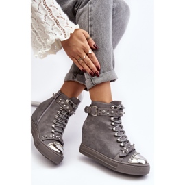 Insulated wedge boots with rhinestones, suede Lu Boo, gray grey 1