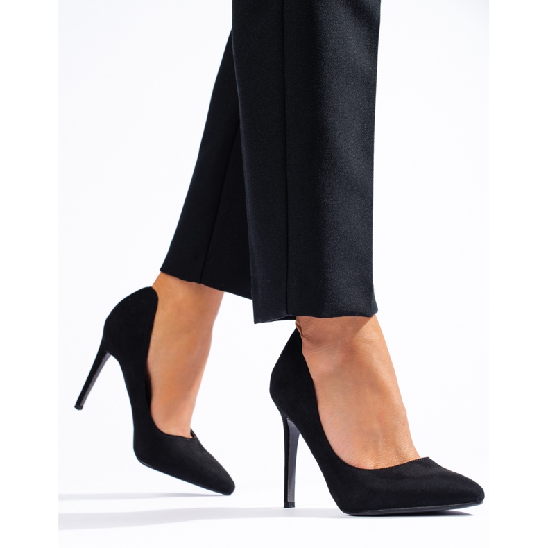Shelovet elegant high-heeled suede pumps black 1