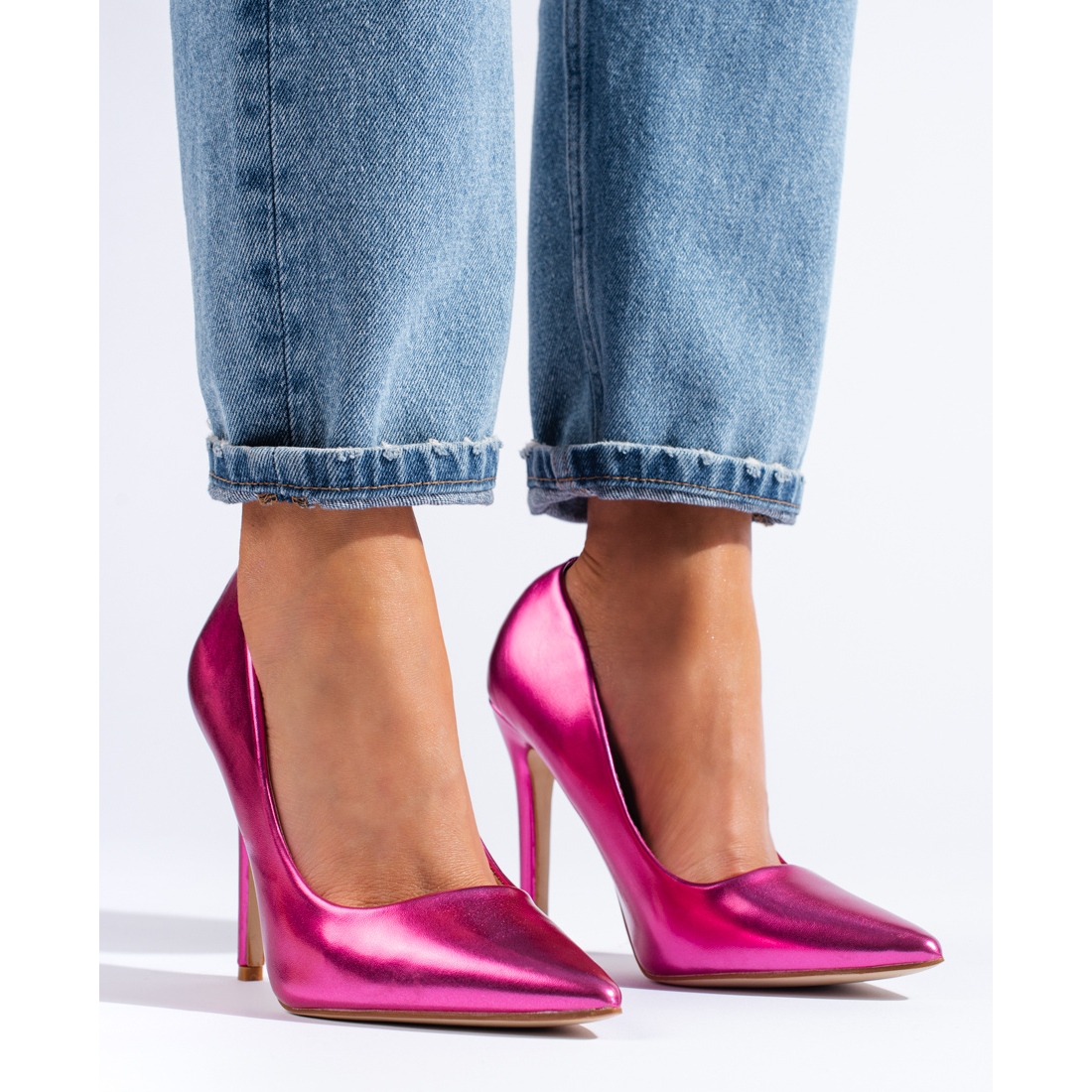 Pink Pu Metallic Wide Fit Stiletto Heeled Mules | PrettyLittleThing