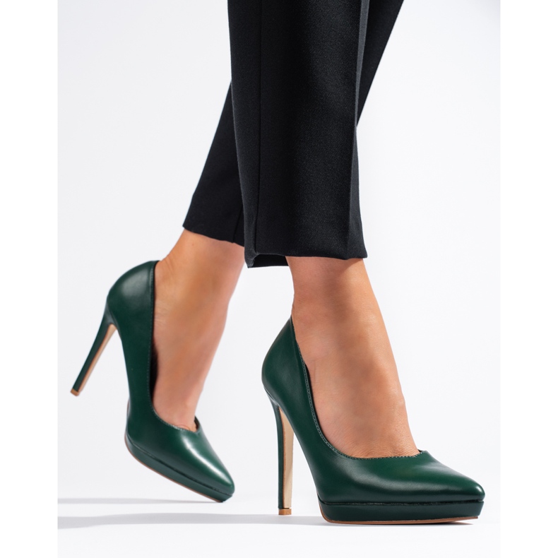 Dark green Shelovet high-heeled pumps purple 1