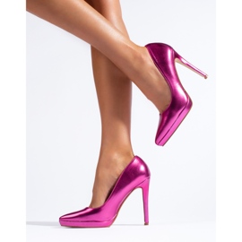 Shelovet fuchsia metallic high heel pumps purple 1