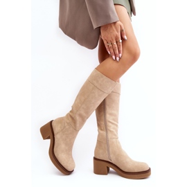 Sergio Leone Beige Women's Insulated Boots with Massive Heels by Calvisa 1