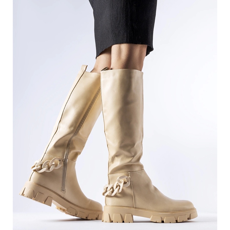 Beige flat boots with a chain Armand 1