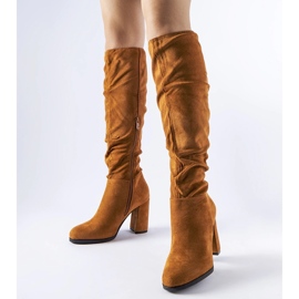 Olesen brown wrinkled high heel boots 1