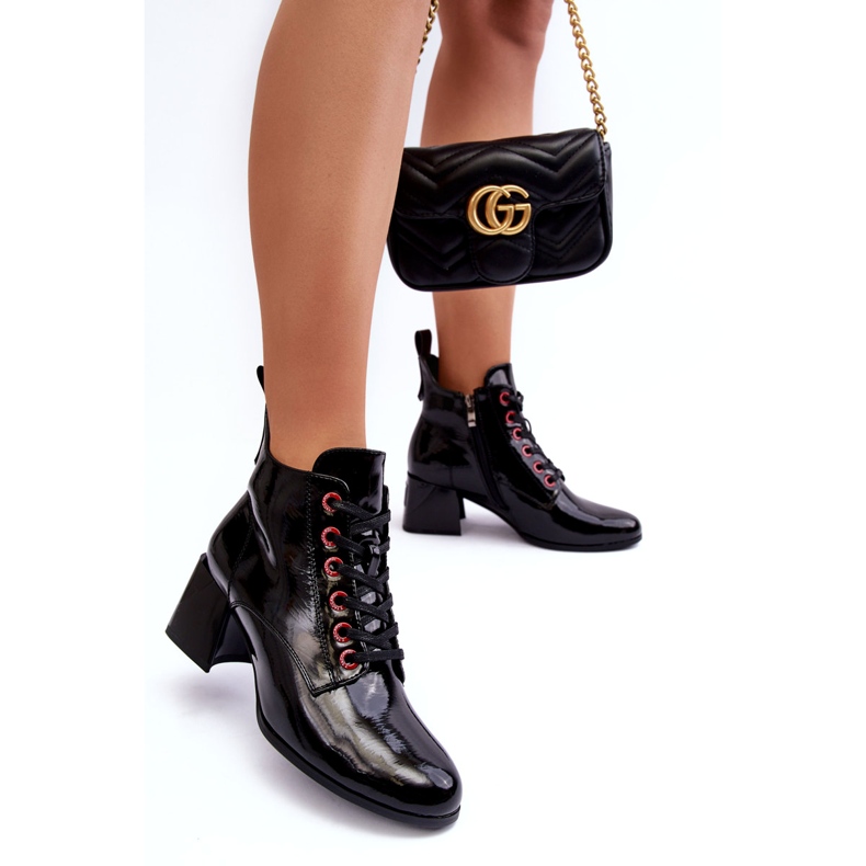 Low Patent Laced Ankle Boots S.Barski MR870-66 Black 6