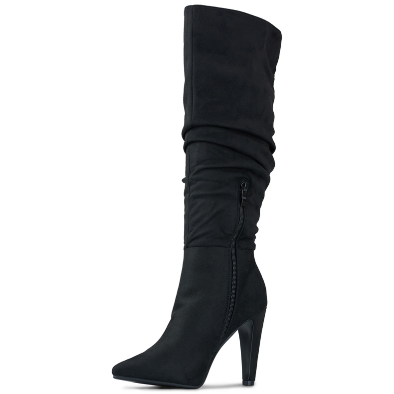 Black suede women's high-heeled boots 1