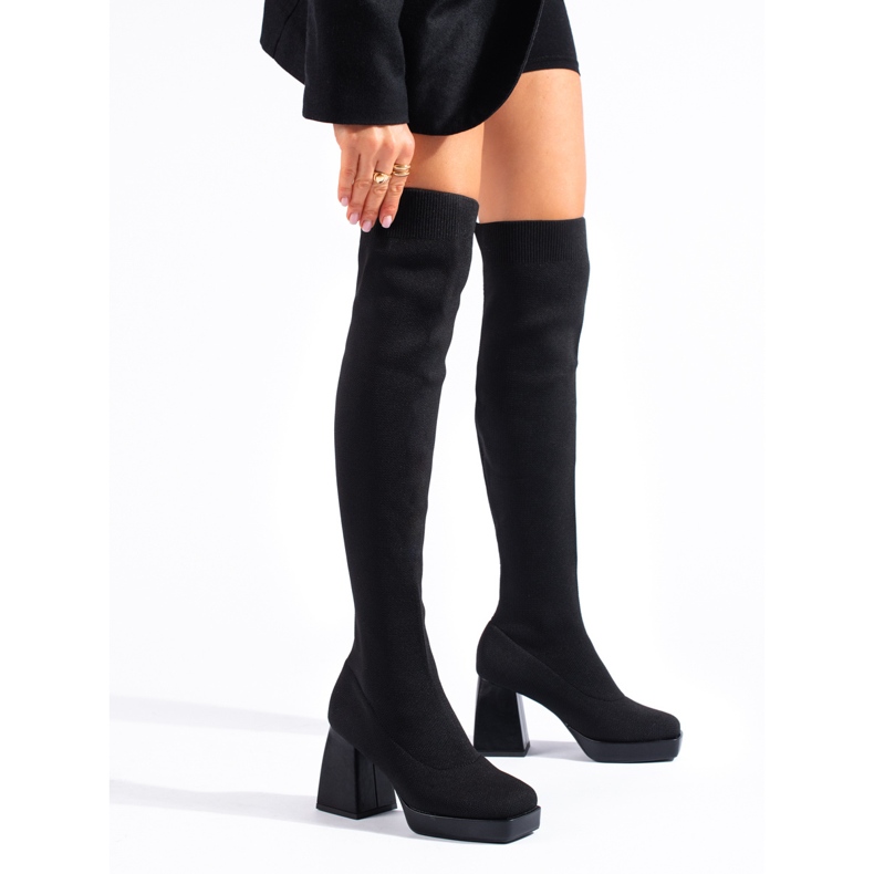Women's Thigh High Boots Shelovet with a flexible upper black 1