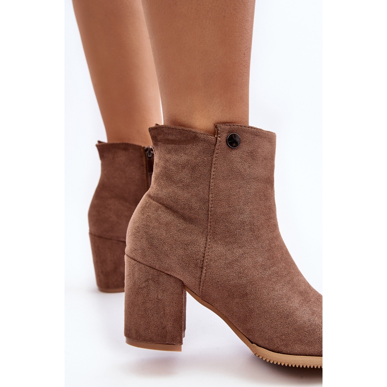 Suede Women's Ankle Boots on a High Heel Brown Selela 1