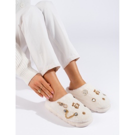 Women's white slippers with Shelovet decorations 2