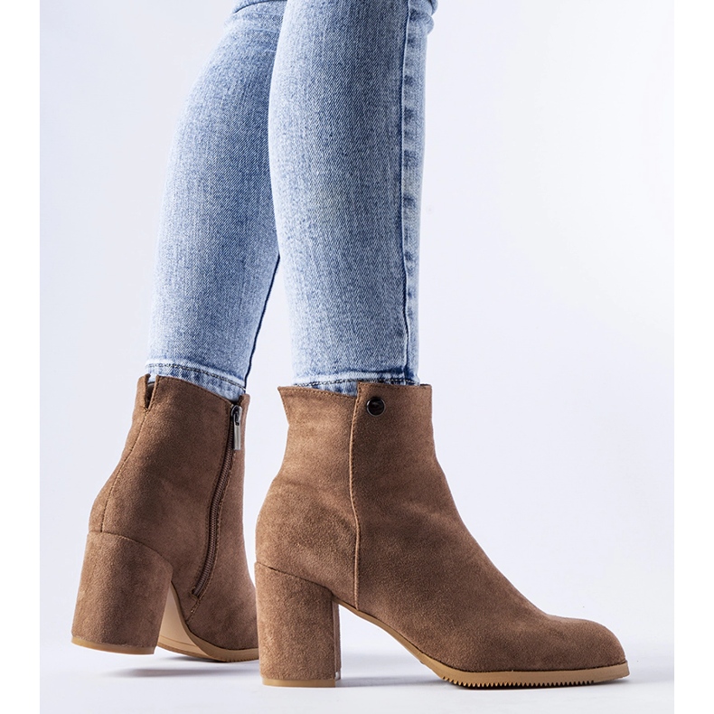 Brown boots with a low heel, eco-suede Risano 1