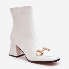 Leather high-heeled ankle boots with decoration, white Pamelinta 2
