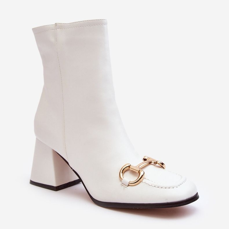 Leather high-heeled ankle boots with decoration, white Pamelinta 2