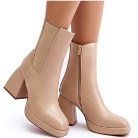 Women's boots on platform and heels beige 4 Women's boots on platform and heels beige 4