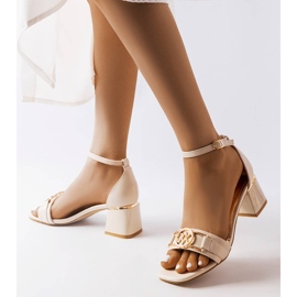 Beige sandals on a low heel from Helmi 1