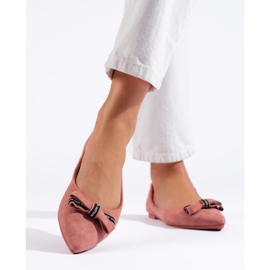 Suede ballerinas with a Shelovet bow pink 1